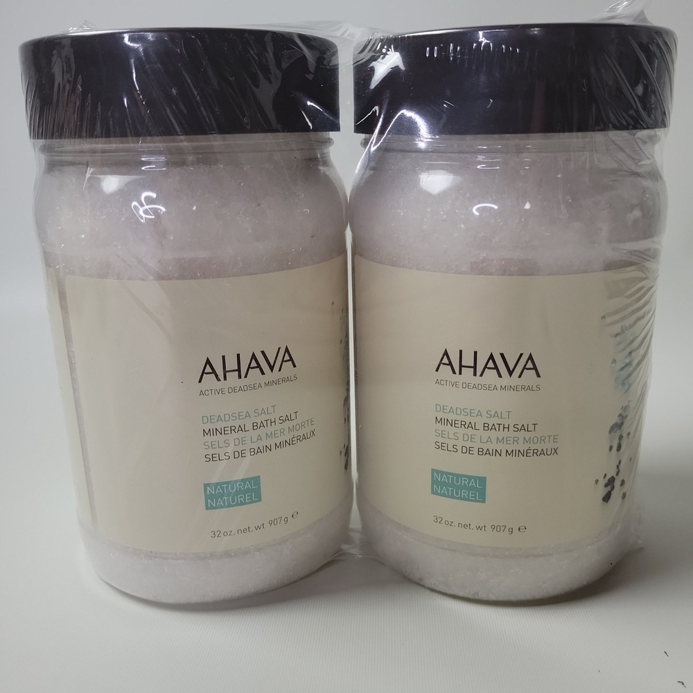 AHAVA Natural Dead Sea Salt Mineral Bath Salt 32 oz Jars Set of 2 New Sealed